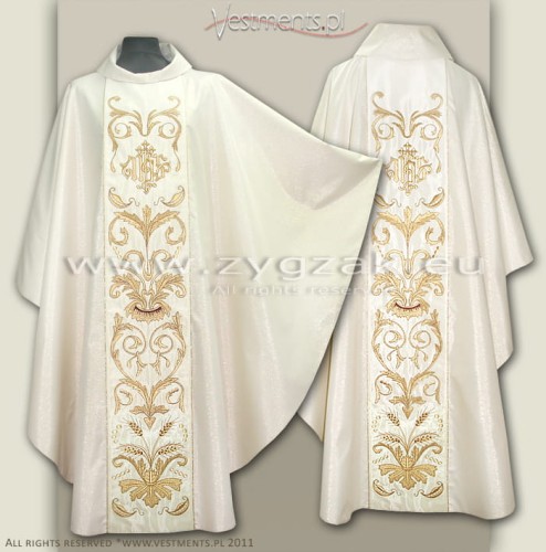 OG8-HM-1 IHS 
WHITE GOLD IVORY GOTHIC STYLE CHASUBLE