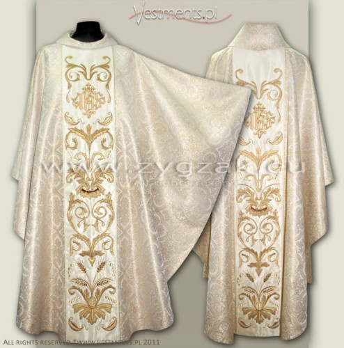 OG8-HM-2 IHS WHITE/GOLD
BROCADE GOTHIC STYLE CHASUBLE