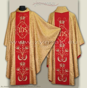 OG-HR-IHS-10 RED/GOLD GOTHIC STYLE CHASUBLE