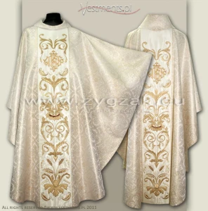 OG8-HM-2 IHS NEW WHITE/GOLD BROCADE GOTHIC CHASUBLE