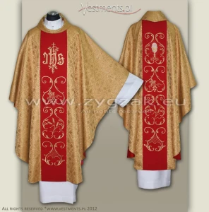 OG-HM-IHS-8 DARK GOLD/RED GOTHIC CHASUBLE